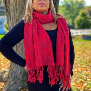 Red cotton tweed like shawl